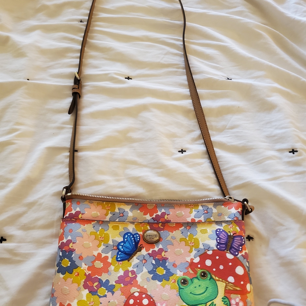 Coach Hand Painted Bag with Sweet Frog and Butterfly  🐸🦋 - Picture 2 of 11